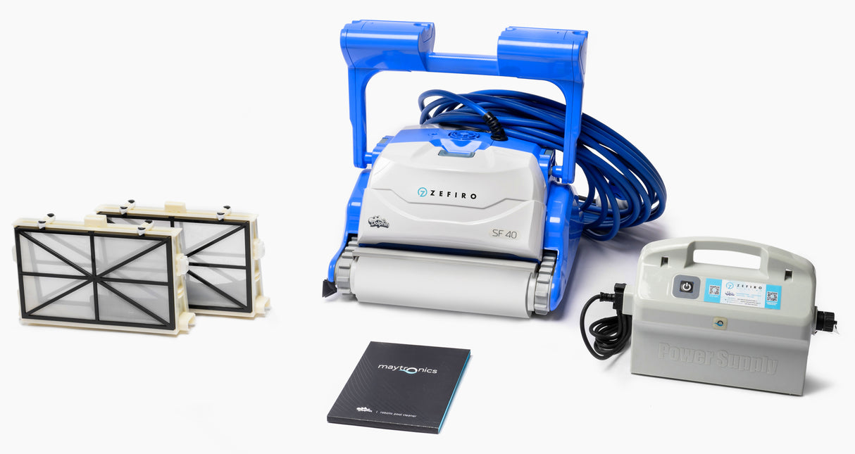 Robot piscina Dolphin ZEFIRO SF40 Gyro con cavo, alimentatore e filtri di ricambio.