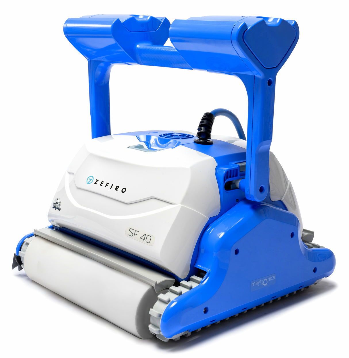 Robot piscina Dolphin ZEFIRO SF40 Gyro, colore blu e bianco, su sfondo bianco.