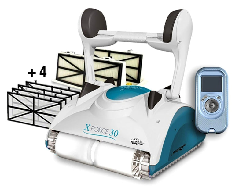 Dolphin XForce 30 Digital con Radiocomando - Robot Elettrico Pulitore per Piscina fino a 15 Mt per Rivestimento in Ceramica Cemento Verniciato Vetroresina & PVC con Gradino Perimetrale - MY2023