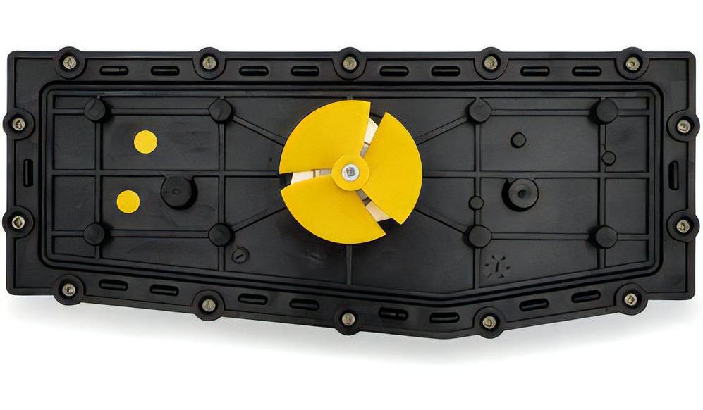 Box motore con centralina per robot piscina Dolphin Flipper 3.0, nero con dettagli gialli.