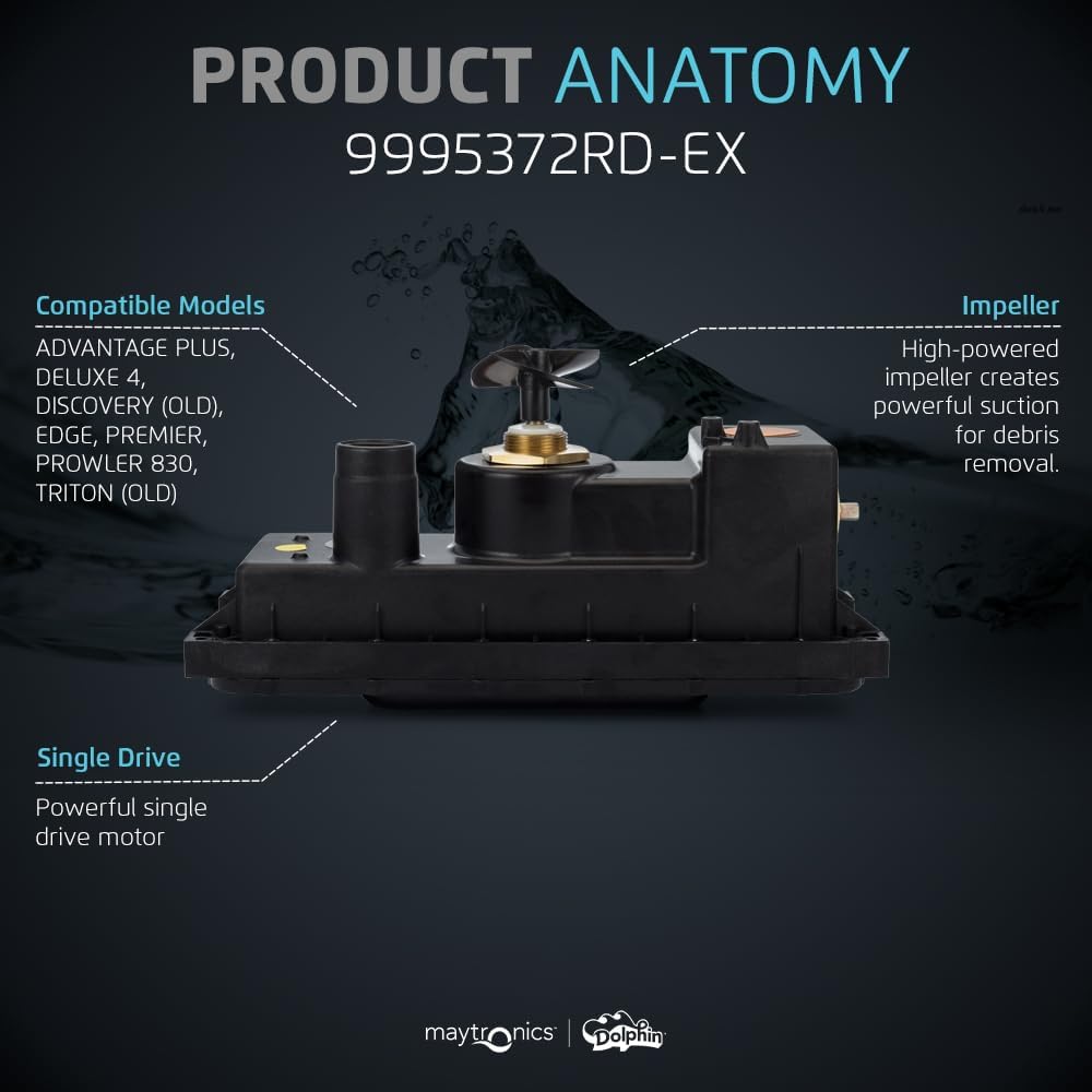 Box motore con centralina per robot piscina Dolphin, modello 9995372RD-EX, impeller visibile.