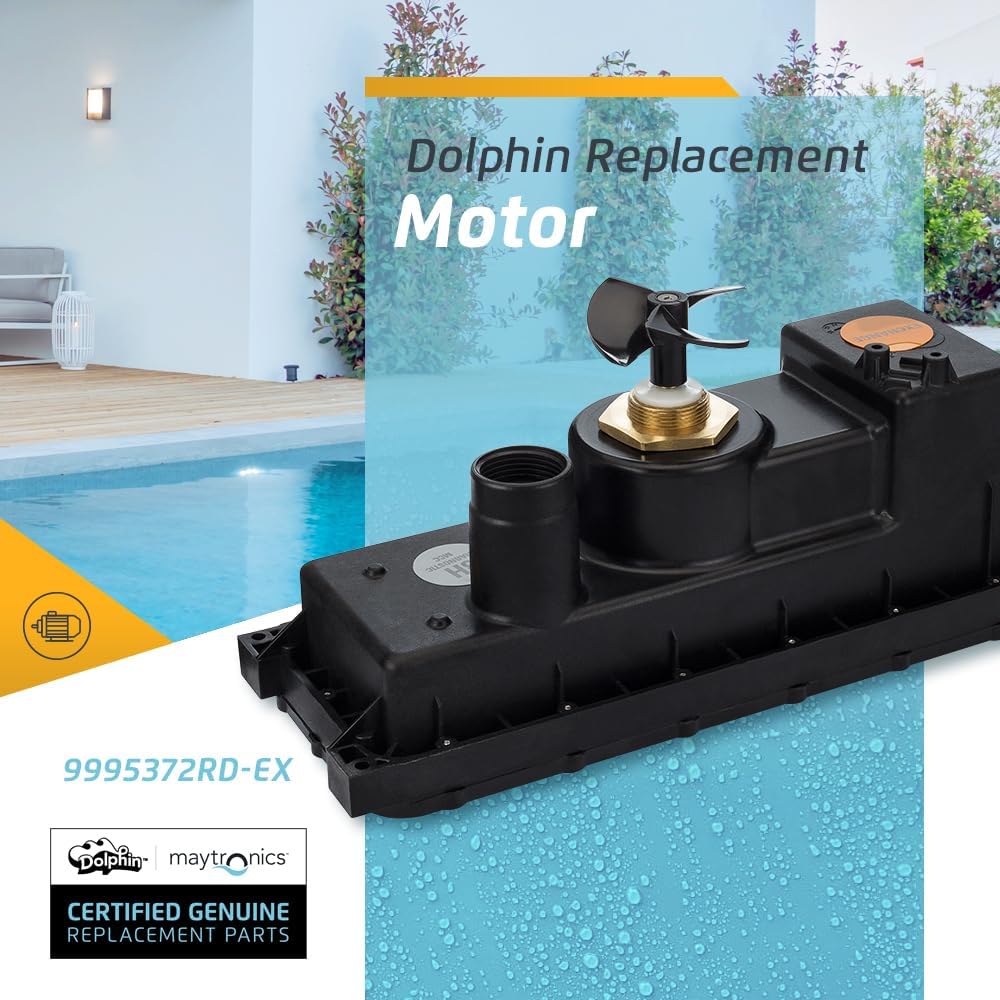 Box motore con centralina per robot piscina Dolphin, modello 9995372RD-EX, su sfondo piscina.