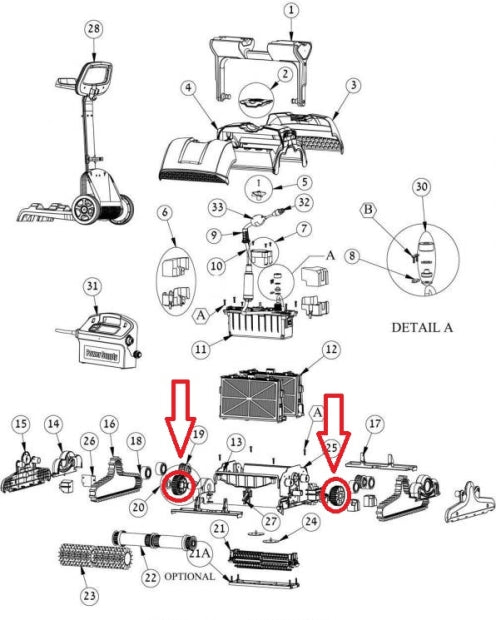 Ingranaggio Trasmissione per Spazzola Centrale di Fondo - Terza Spazzola Attiva per Robot Piscina Maytronics Dolphin Pro X1 / PS50 - 60 / Supreme M4 - M5 - M400 - M500 / Maximus X70 - X90 / Zenit 20 - 30 / Kaptur400 - 500 / Zefiro SF40 - SF50 - SF60 / F40 - F50 & F60