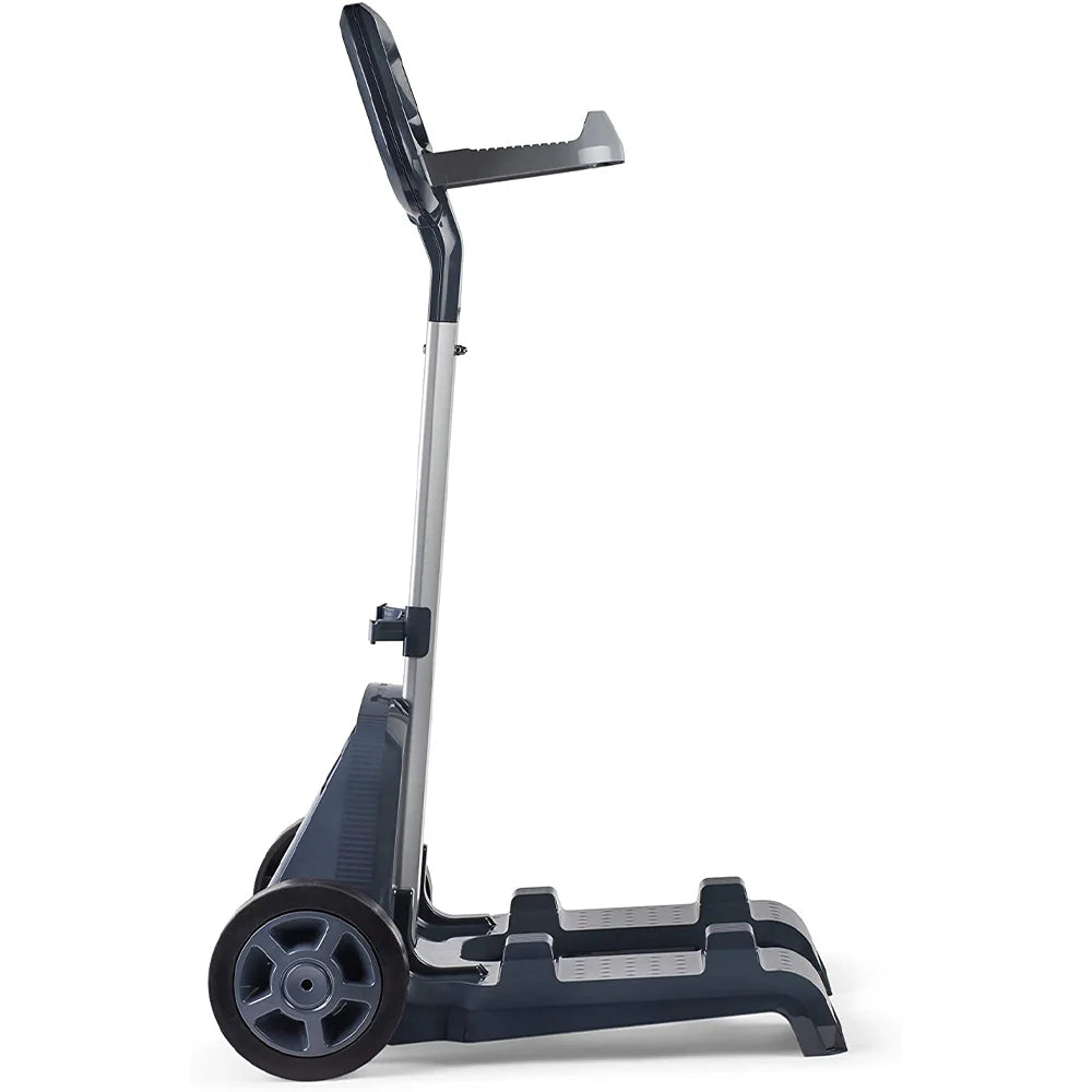 Carrello di trasporto Caddy per robot piscina Maytronics Dolphin, vista laterale con ruote e maniglia.