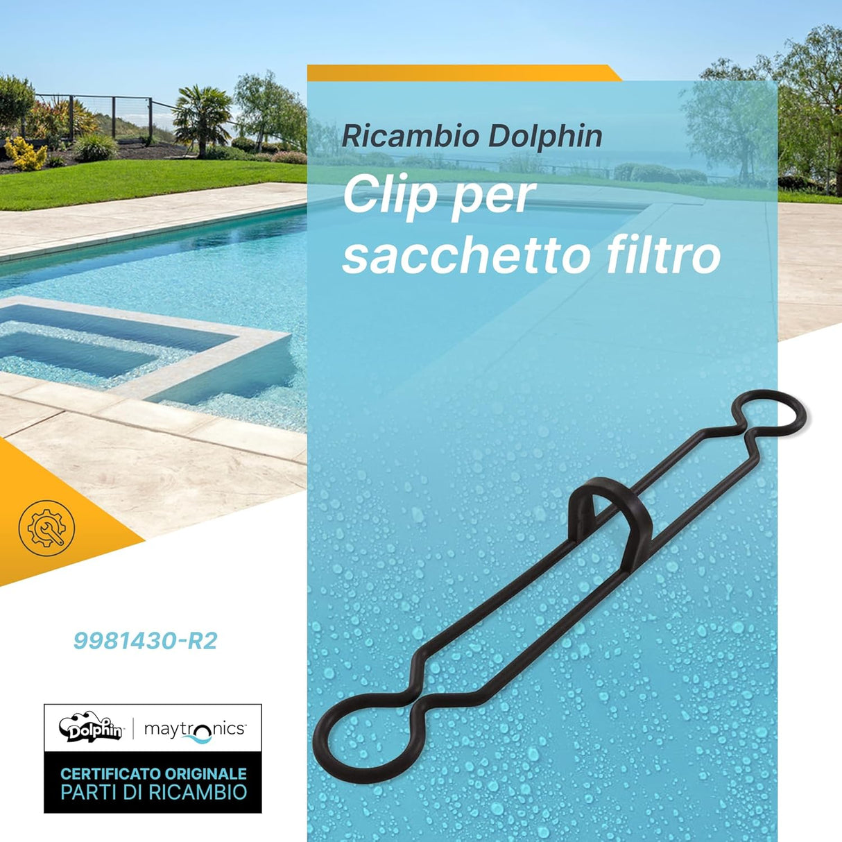 Clip per sacco filtro in tessuto Maytronics Dolphin, ricambio per robot piscina, modello 9981430.