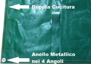 Telo di Copertura Invernale 7,40X 11,40 MT per Piscina 6X10 MT con Tubolari Perimetrali & Asole + BORDATURA con RISVOLTO & DOPPIA CUCITURA - Made in Italy - 240 gr/mq