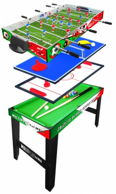 Tavolo Multigioco Sport One Super Italy- 4 Giochi in 1 - Calciobalilla 4 Vs 4 Aste Rientranti / Ping Pong / Tavolo da Biliardo & Speed Hockey - Cm. 121,90 X 60 X 81,5 - SPECIAL EDITION