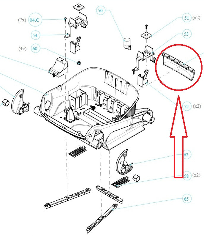 Membrana Scarico Acqua Rapido per robot piscina Maytronics, evidenziata in uno schema tecnico dettagliato.