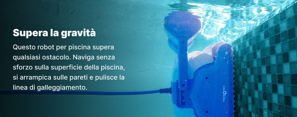 Robot piscina Dolphin ZEFIRO SF40 pulisce parete piastrellata sott'acqua.