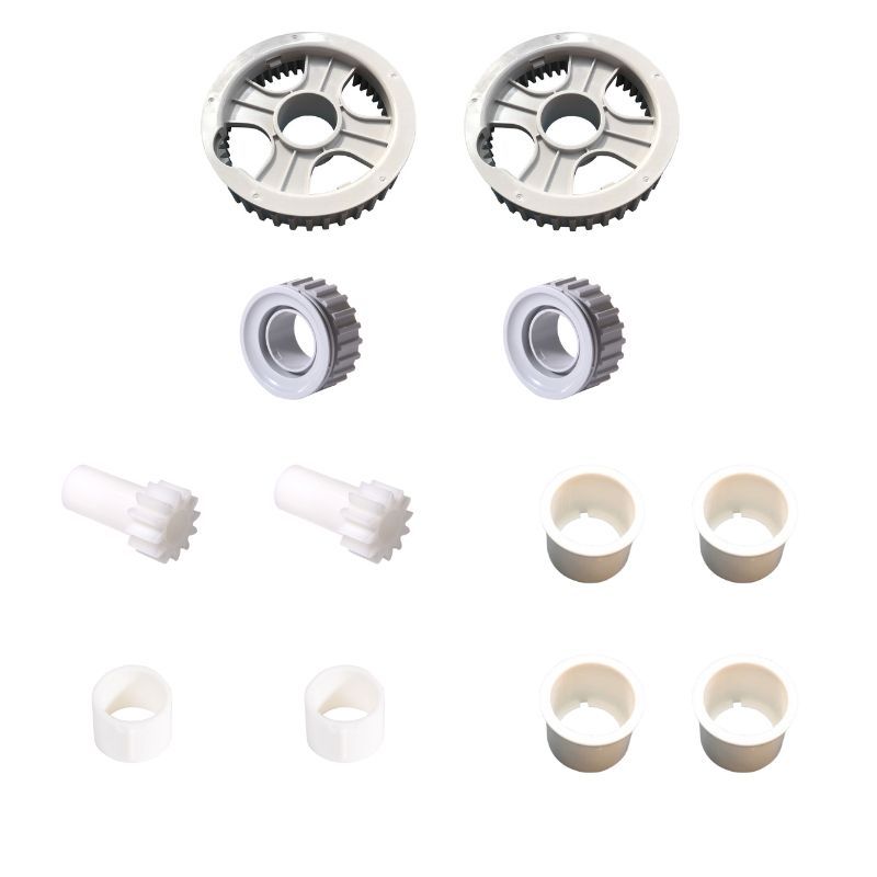 Kit trasmissione per robot piscina Maytronics Dolphin, con ingranaggi e componenti vari.