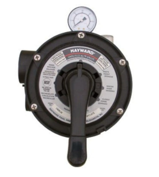 Valvola del gruppo filtrante monoblocco a sabbia Hayward con manometro integrato.