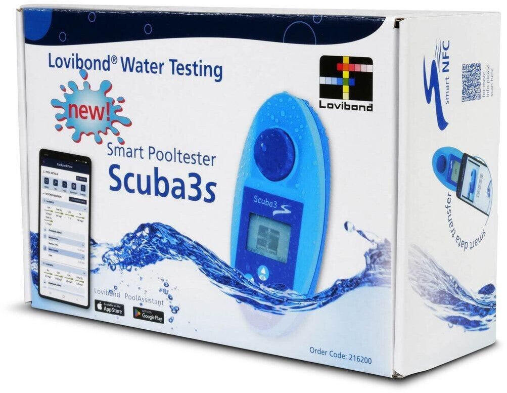 Fotometro Lovibond Scuba 3S Wireless in confezione, con app per analisi acqua piscina.