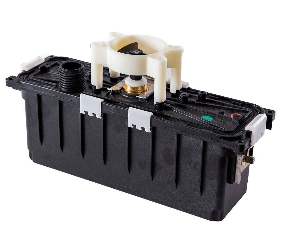 Box motore con centralina per robot piscina Maytronics Dolphin Pro X1, nero con componenti bianchi.