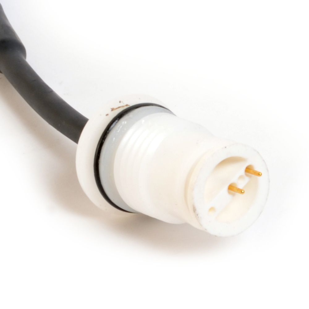 Cavo galleggiante corto 1,2m con 2 PIN per robot piscina Maytronics Dolphin, dettaglio connettore bianco.
