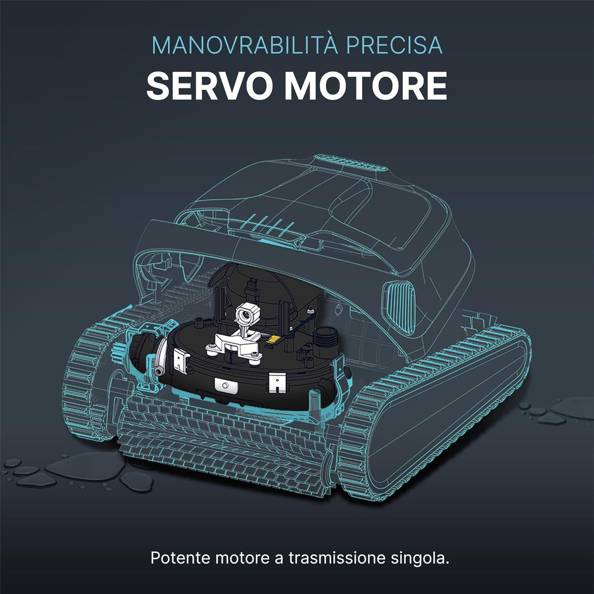 Motore con centralina per robot piscina Maytronics Dolphin, vista esplosa tecnica con dettagli interni.