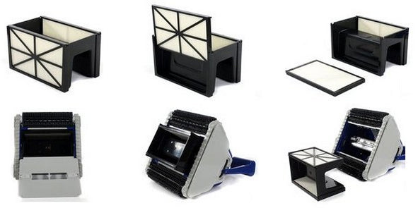 Robot piscina Hayward TigerShark XL QC con spazzole e filtri, vista dettagliata dei componenti.