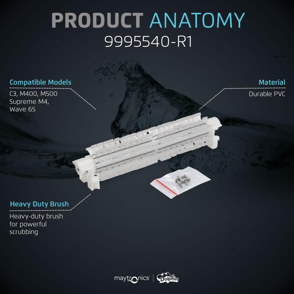 Spazzola centrale di fondo per robot piscina Maytronics, modello 9995540-R1, in PVC resistente.
