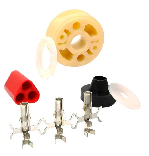 Kit connessione cavo/motore 3 pin per robot piscina Maytronics, vari componenti mostrati.