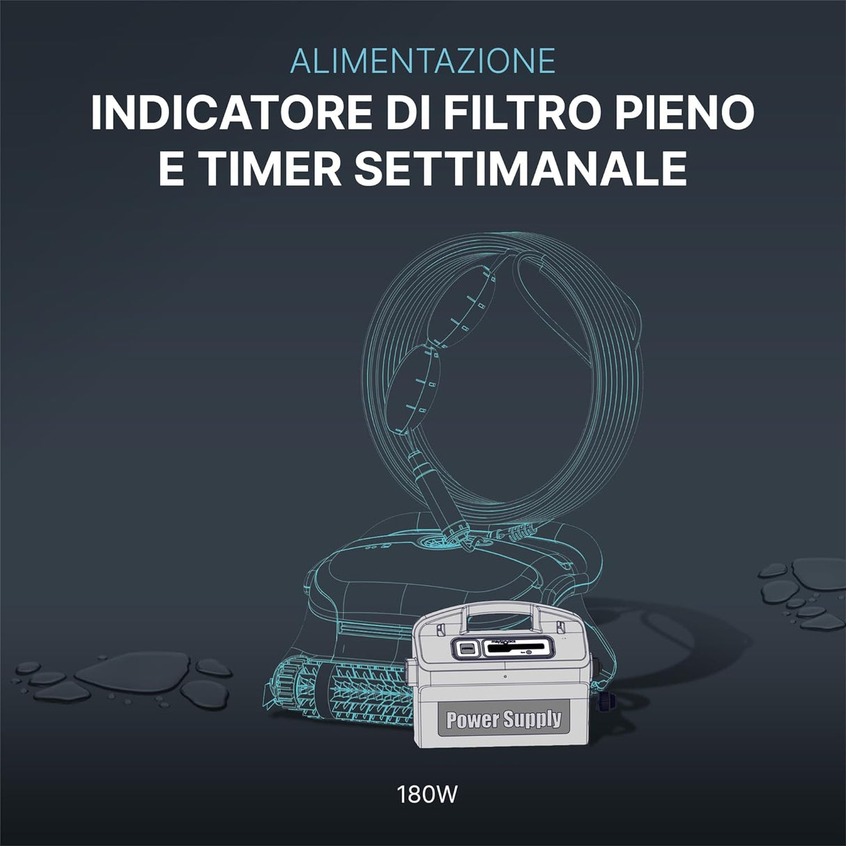 Trasformatore con timer settimanale e spia filtri per robot piscina Maytronics Dolphin, 180W.