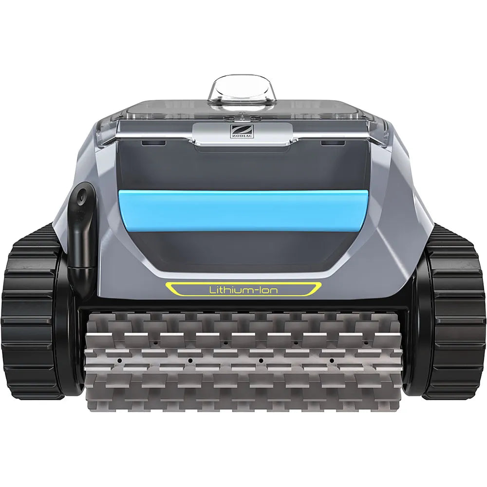 Robot piscina Zodiac Freedom OF 42 iQ Gyro, cingolato, vista frontale, batteria al litio, senza fili.