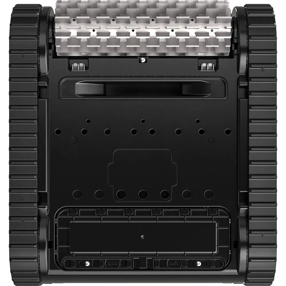 Vista inferiore del robot pulitore Zodiac Freedom OF 42 iQ, con cingoli e spazzole visibili.