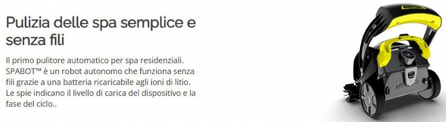 Robot pulitore Zodiac SPABOT OS 0800 nero e giallo su sfondo bianco, design compatto per spa.