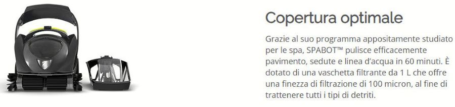 Robot pulitore Zodiac SPABOT OS 0800 e vaschetta filtrante, progettato per idromassaggio e SPA.