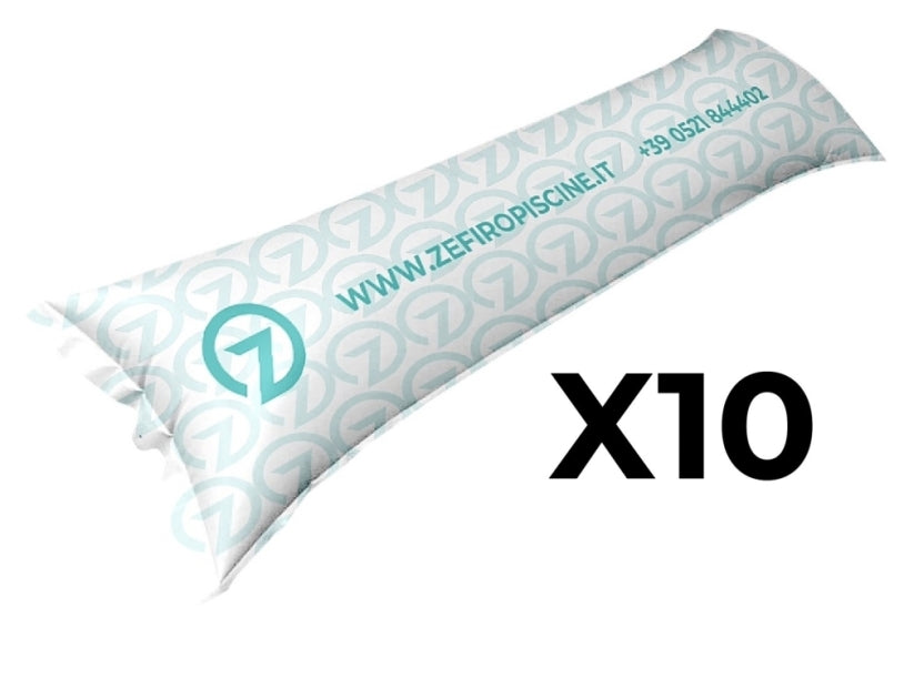 10 Cuscini Gonfiabili ad Aria Galleggiante Anti Ristagno Zefiro Air Rettangolare per Sollevamento Telo di Copertura Piscina - Cm 140x45 con 2 Passacorda - ALTA QUALITA' MADE IN ITALY