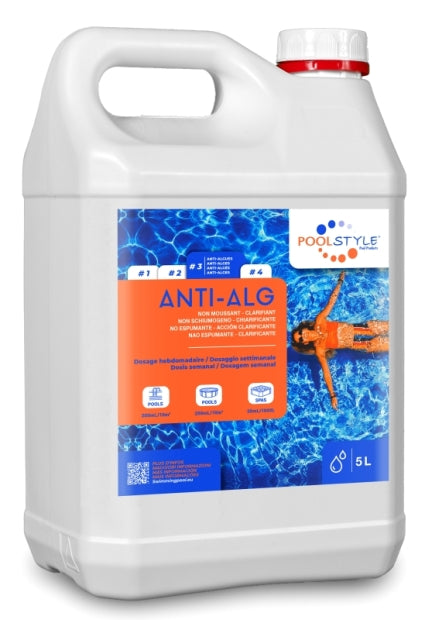 Poolstyle Antialga Alghicida Non Schiumogeno Chiarificante Lt. 5 - Prodotto Chimico per Piscina & Idromassaggio / Spa - Alta Qualità