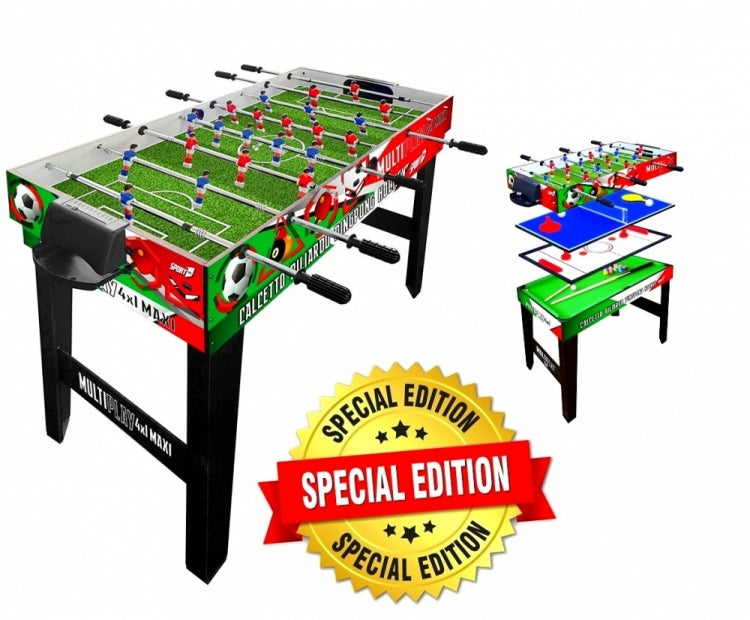 Tavolo Multigioco Sport One Super Italy- 4 Giochi in 1 - Calciobalilla 4 Vs 4 Aste Rientranti / Ping Pong / Tavolo da Biliardo & Speed Hockey - Cm. 121,90 X 60 X 81,5 - SPECIAL EDITION