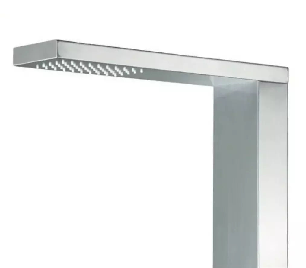 Doccia piscina in acciaio inox AISI 316L con miscelatore e doccino, design moderno.