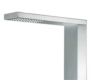 Doccia piscina in acciaio inox AISI 316L con miscelatore e doccino, design moderno.