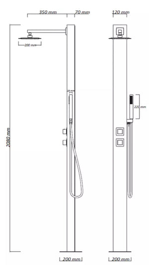 Doccia Piscina in Acciaio Inox AISI 316L CRM Black Nero con Miscelatore & Doccino