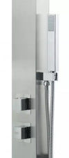 Doccia in acciaio inox AISI 316L con miscelatore e doccino, design moderno.