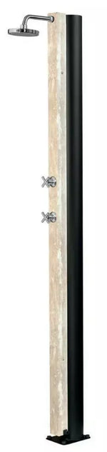 Doccia solare in acciaio bianco da 30 litri con due manopole e soffione, design moderno.