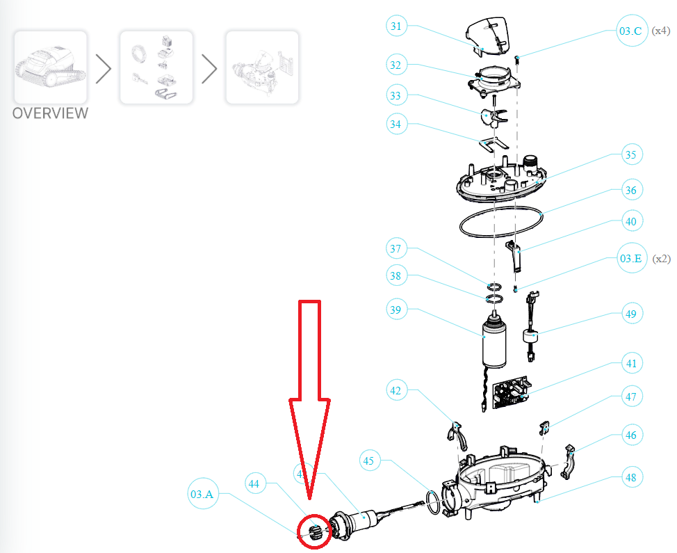 Ingranaggio Motore di Trazione Maytronics Dolphin Serie E / S / Z / SX / Mr / SM / Run / SL / Super / Poolstyle / My Zefiro / Wolly / Busatta / Liberty / Mini Kart / Zenit 55 – 60 – 70 / M550 – M600 – M700 / 9983142