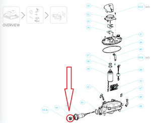 Esploso ingranaggio motore trazione Maytronics Dolphin, evidenziato in rosso.