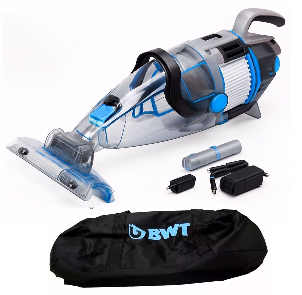 Aspiratore BWT PK GIANT con accessori e borsa, ideale per pulizia piscine e SPA fino a 35 m3.