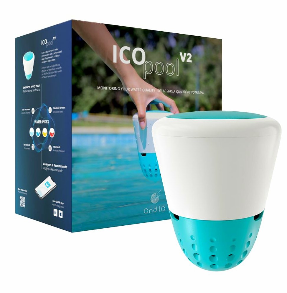 Isolotto Tecnologico Ondilo ICO V2 - Rilevatore Parametri Ph + Cloro + Bromo o Sale + Temperatura Acqua Piscina Tramite Bluetooth & WiFi - Intelligenza Artificiale