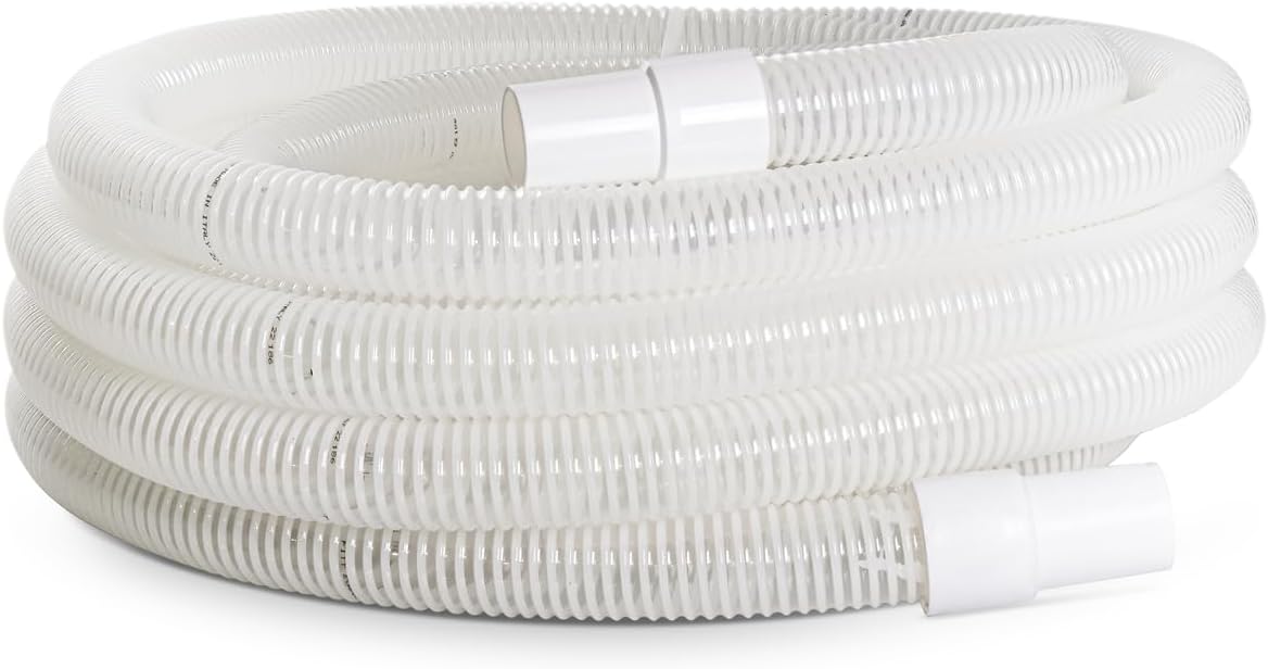 Tubo spiralato galleggiante per piscina con terminali girevoli, diametro 38 mm, lunghezza variabile.