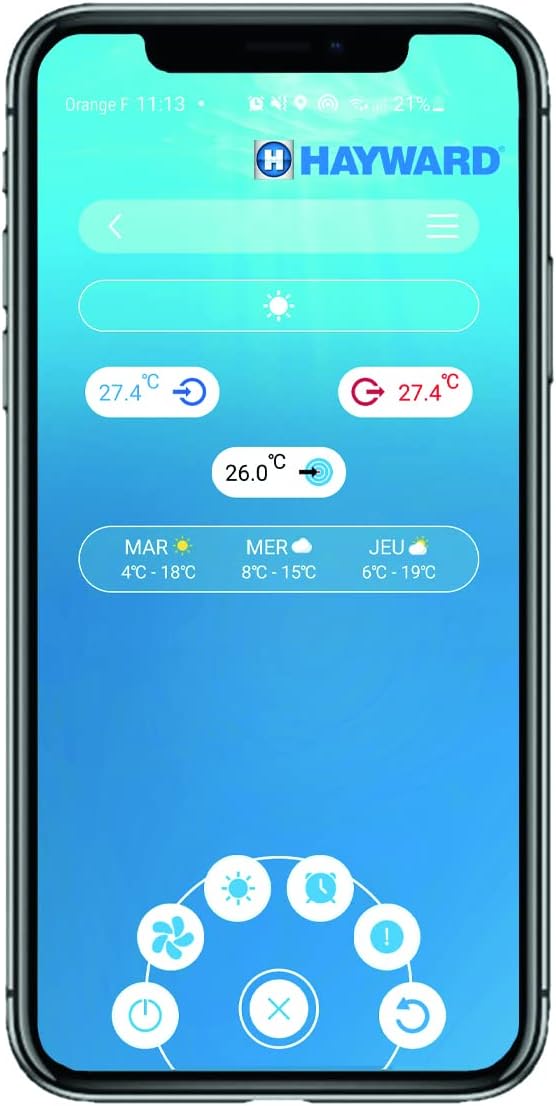 Hayward Micro Pompa di Calore 2,5 Kw ad Alto Rendimento per Piscine Fuoriterra Max 15 M³ - Controller LED - Refrigerante R32 - Bluetooth - HP2021DT3C