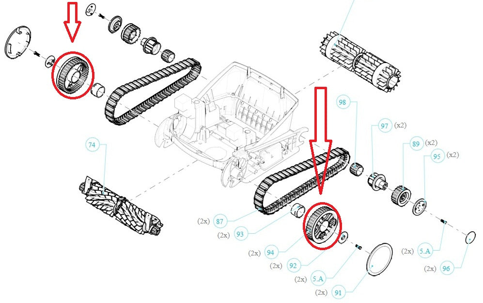 Ruota Grande Trazione Dentata Spazzola Attiva Anteriore per Robot Piscina Maytronics Dolphin E60i / Poolstyle60i / Zenit60 - 70 / Supreme M600 & M700