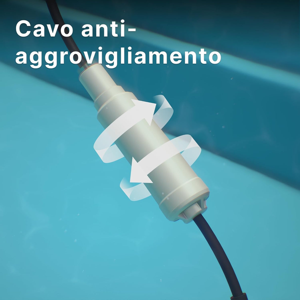 Cavo galleggiante 18m con swivel anti-attorcigliamento in piscina, compatibile con robot Dolphin e AstralPool.