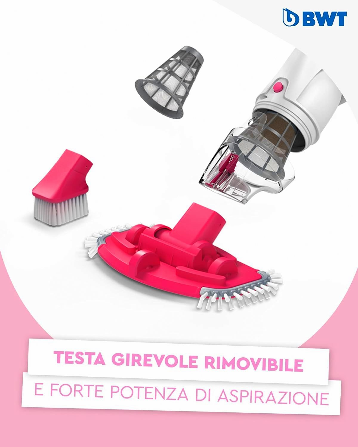 Testa girevole rimovibile del BWT PK GIANT con spazzole e filtro a cono.