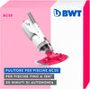Aspiratore BWT PK GIANT a doppia filtrazione, design bianco e rosa, su sfondo rosa.