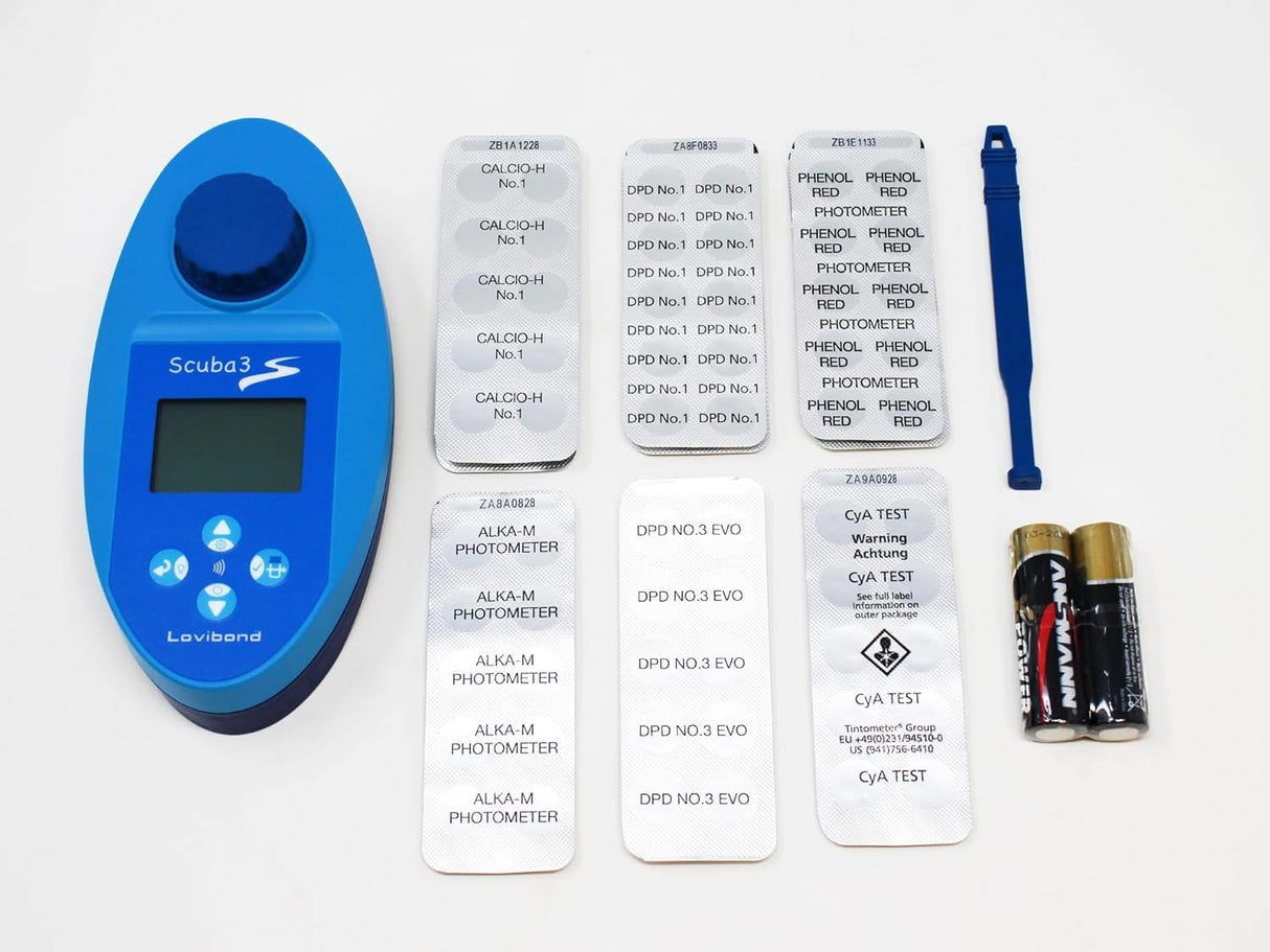 Fotometro Elettronico Lovibond Scuba 3S Wireless per Analisi Ph + Cloro + Alcalinita & Acido Cianurico - Analisi Acqua Piscina & Idromassaggio con 70 Pastiglie