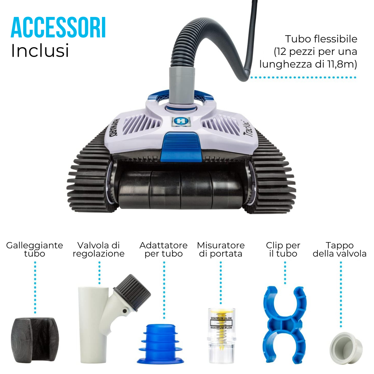 Hayward TracVac – Robot Pulitore Piscina Max 12 mt – Idraulico – Supera Ostacoli – Pulizia Fondo + Pareti + Linea di Galleggiamento - Novità