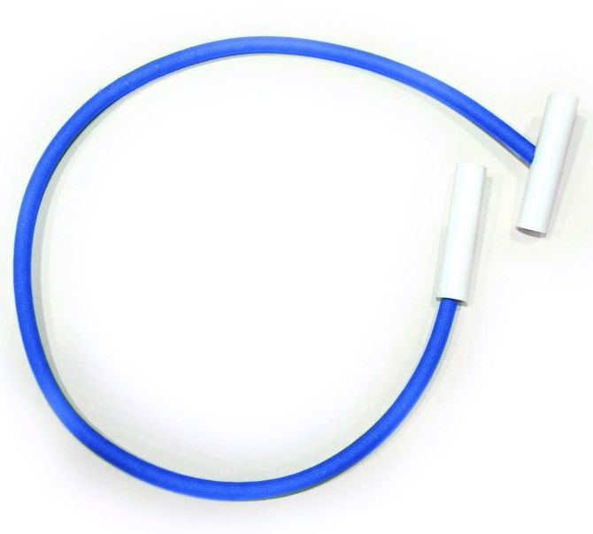 Tirante elastico blu con fissaggi a T per ancoraggio telo piscina, lunghezza 120 cm.