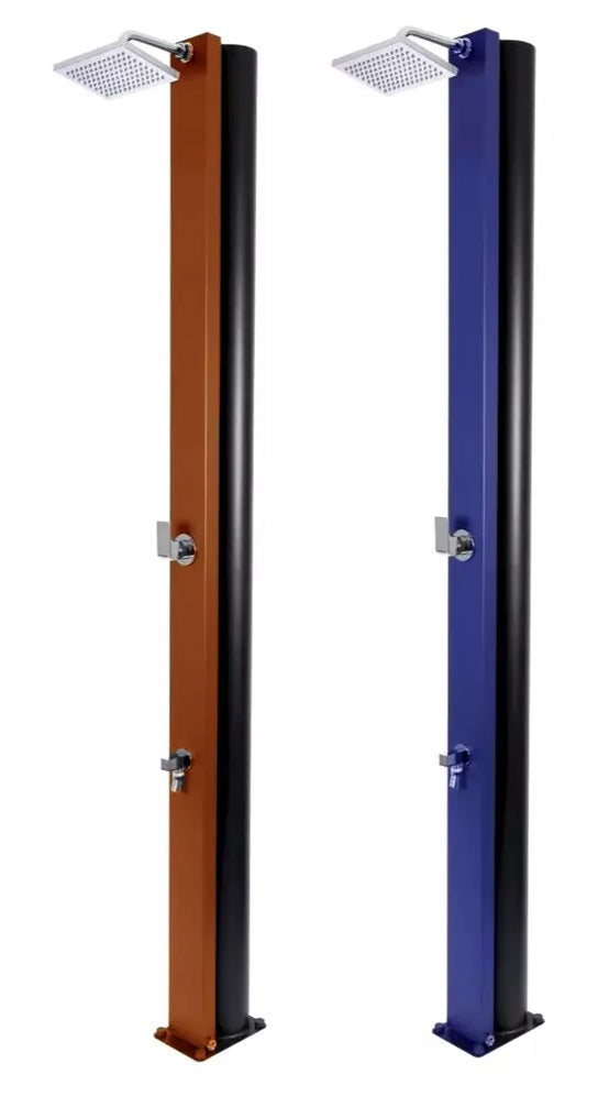Doccia Solare per Piscina in Acciaio Inox CRM Blu / Marrone con Miscelatore + Lavapiedi - Capienza Lt. 30
