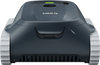 Robot pulitore piscina BWT ES Echo, cordless, grigio scuro, vista frontale con ruote laterali bianche.